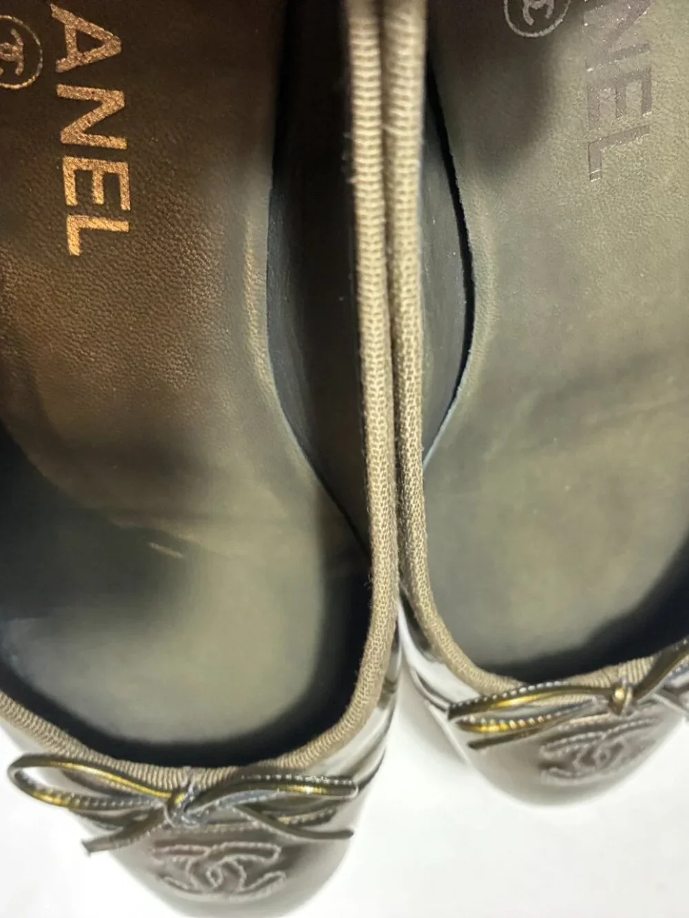 Chanel Olive Green Patent Ballet Flats 37